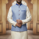 Light Blue Nehru Jacket with Cream Kurta Set