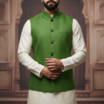 Men’s Dark Green Nehru Jacket with Black Piping | Designer Ethnic Waistcoat