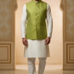 Men’s Dark Green Nehru Jacket with Textured Fabric | Ethnic Waistcoat