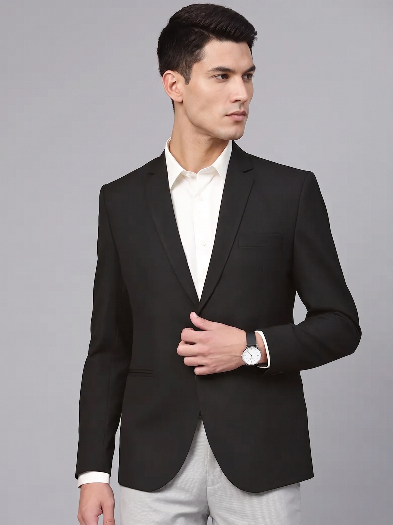 Men's Signature Black Slim-Fit Single-Breasted Formal Blazer