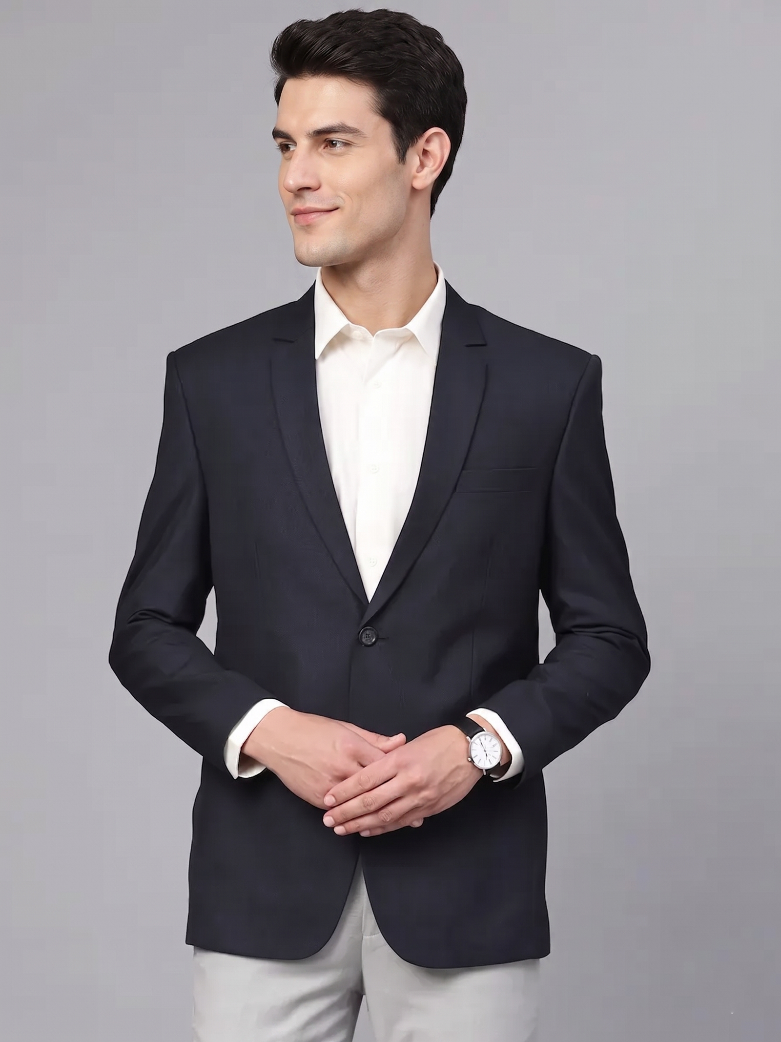 Men's Midnight Navy Solid Slim-Fit Formal Blazer