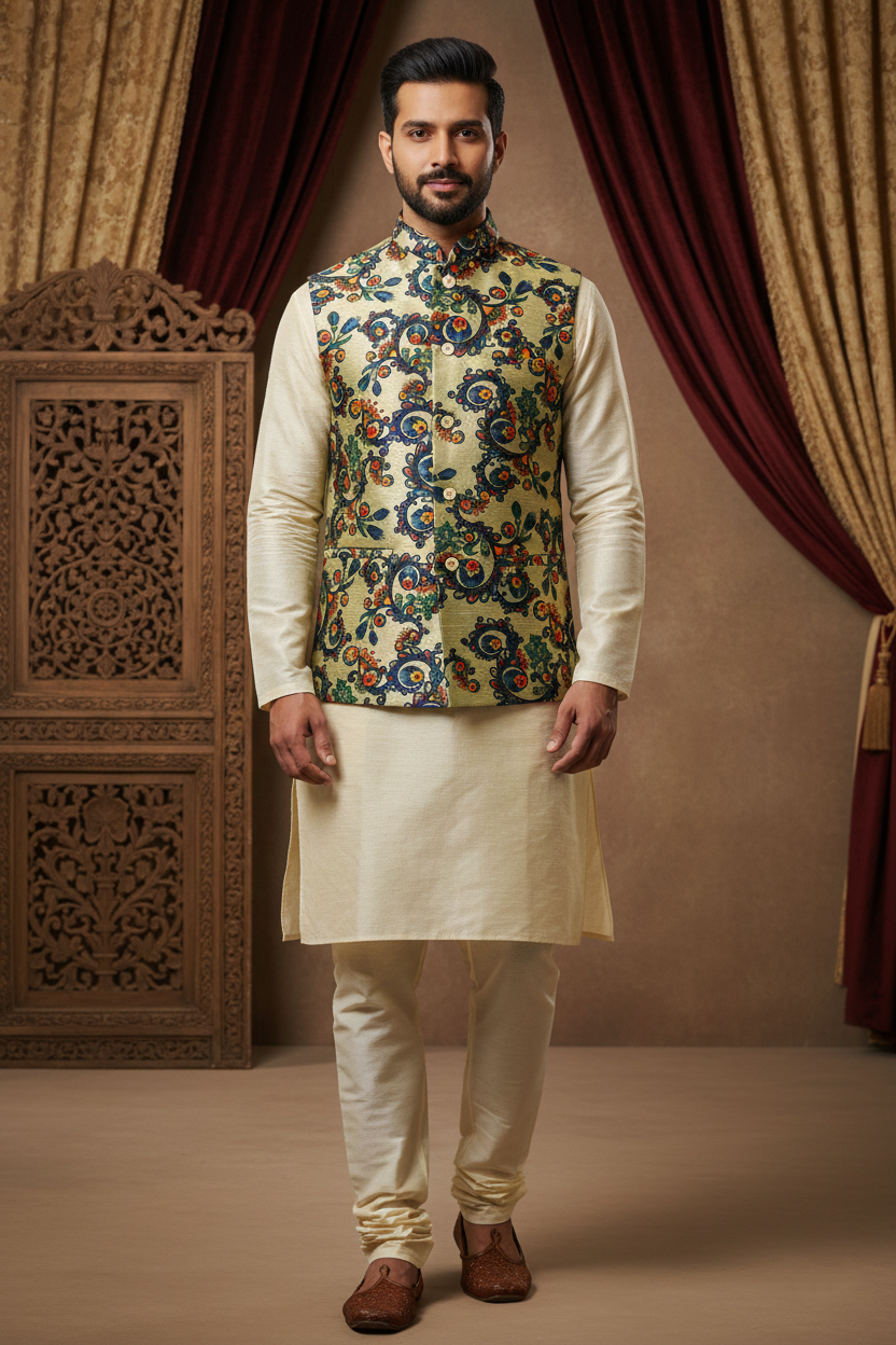Artisanal Fusion: The Sage Silk Embroidered Nehru Jacket