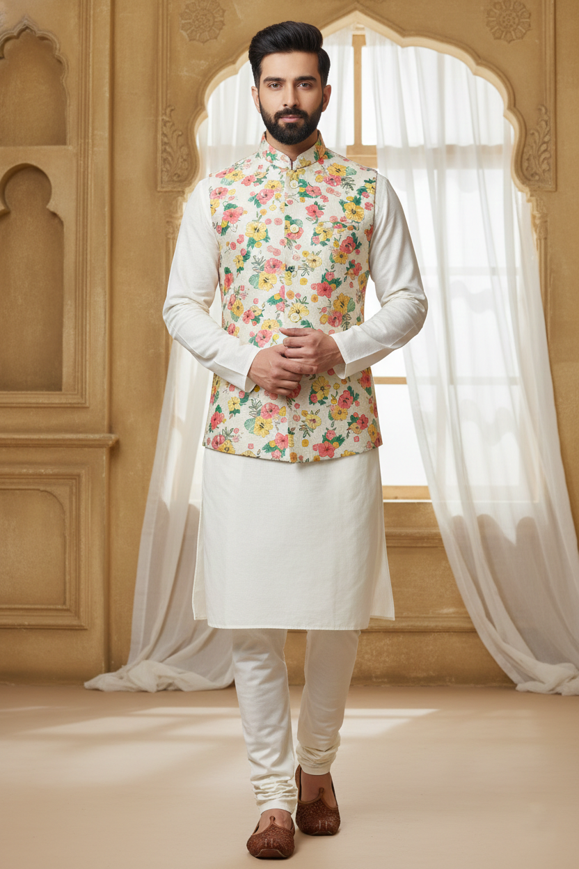 Summer Solstice: The Tropical Floral Nehru Jacket