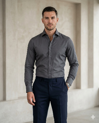Charcoal Grey Formal Shirt for Men | Premium Cotton Blend Regular Fit Office & Business Wear Shirt
