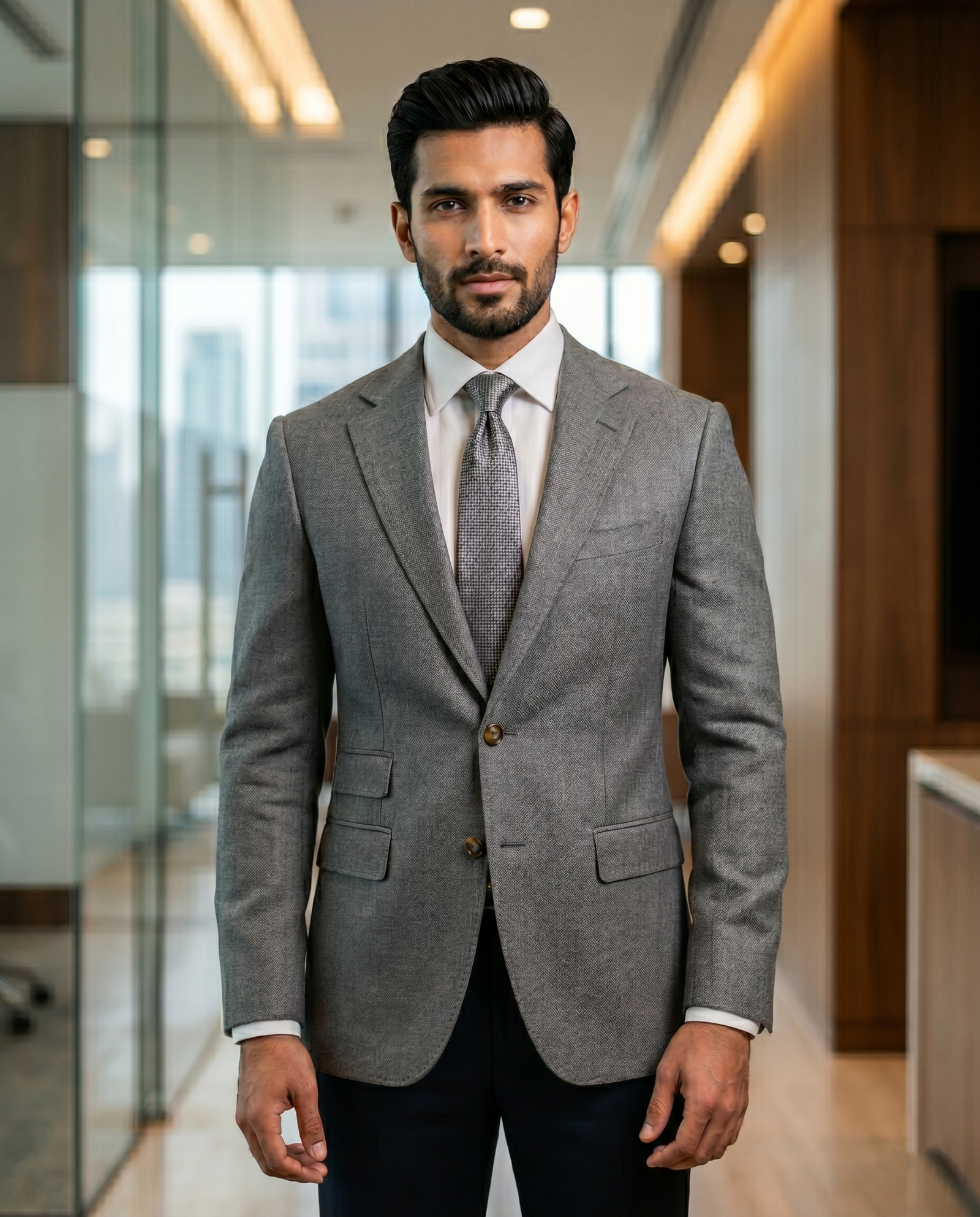 Men's Slim Fit Grey Textured Formal Blazer