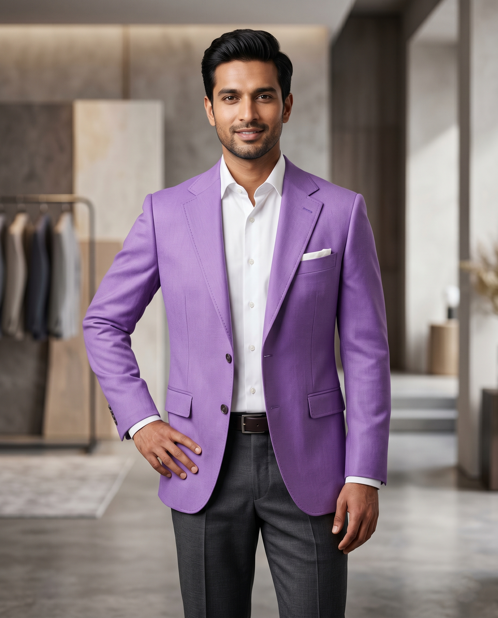 Men's Slim Fit Purple Textured Blazer