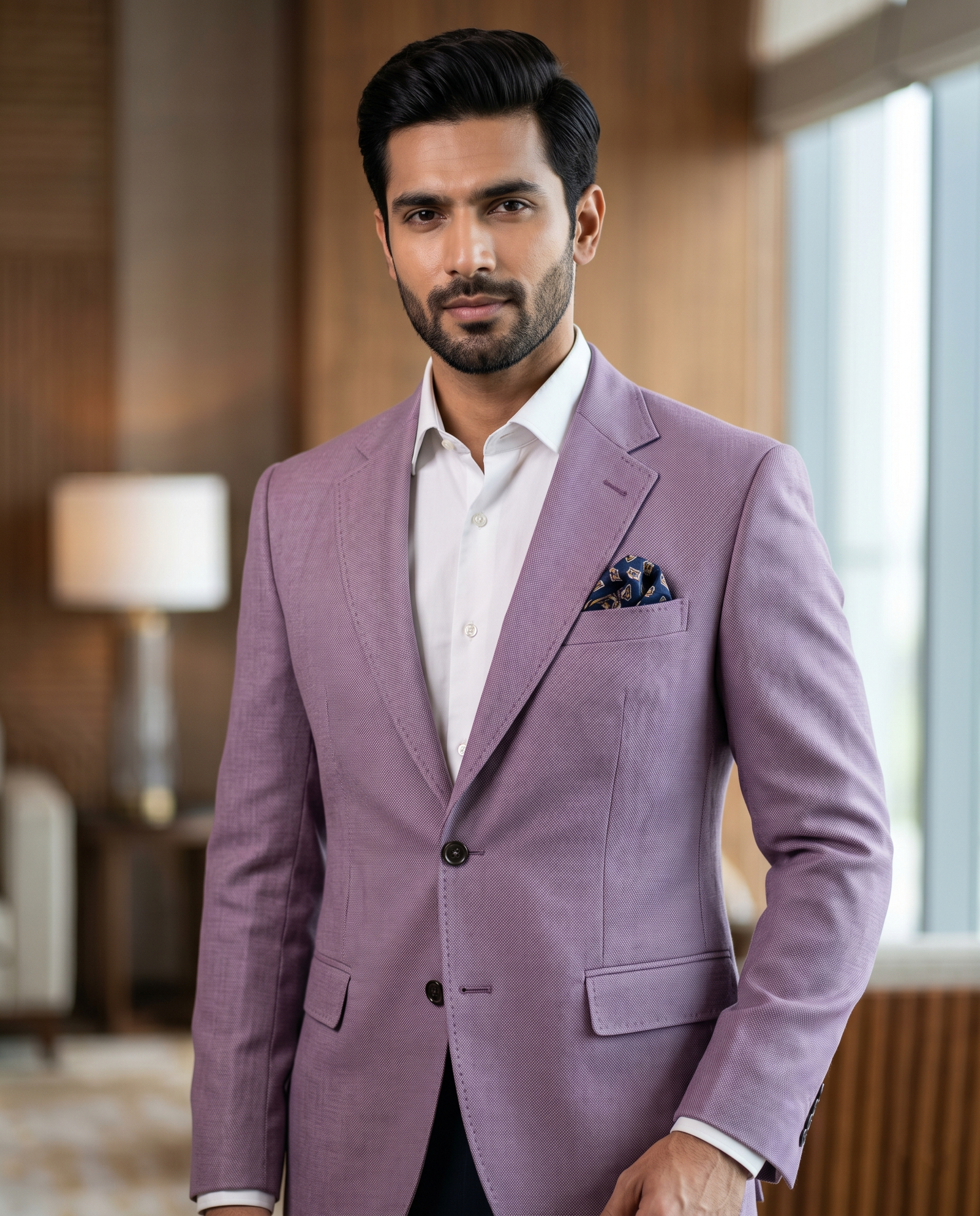 Men's Slim Fit Mauve Textured Blazer