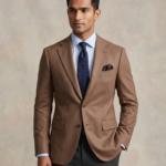 Men's Slim Fit Camel Wool Blend Blazer