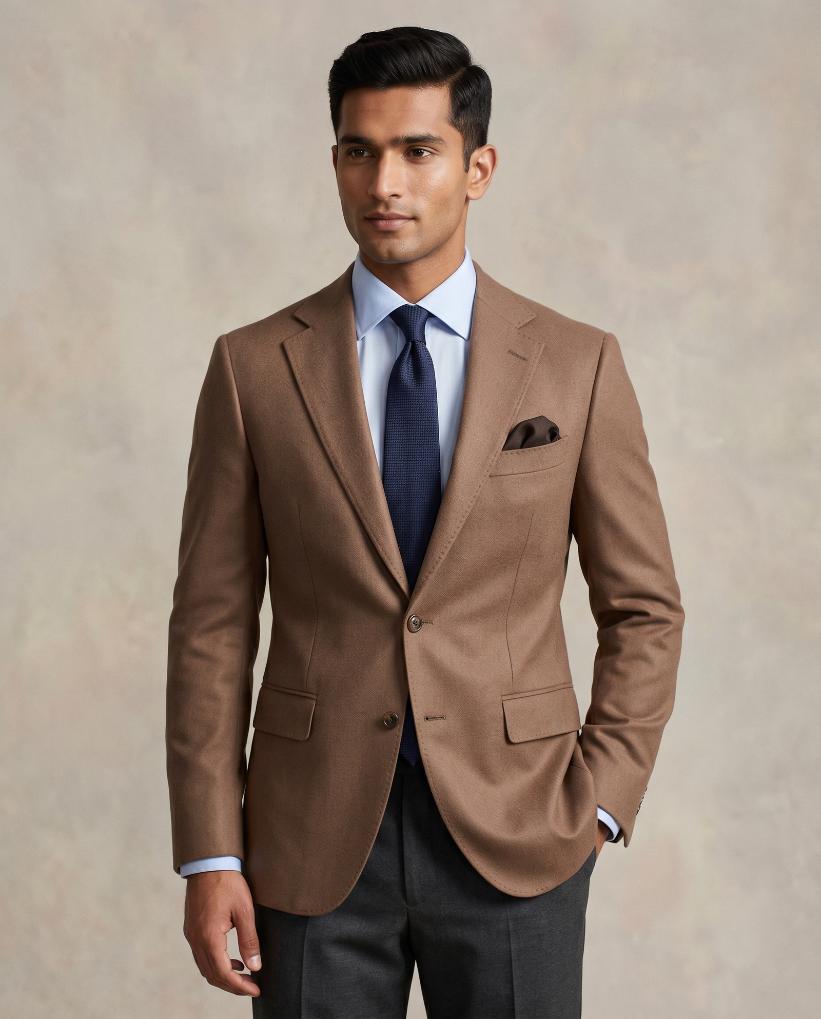 Men's Slim Fit Camel Wool Blend Blazer