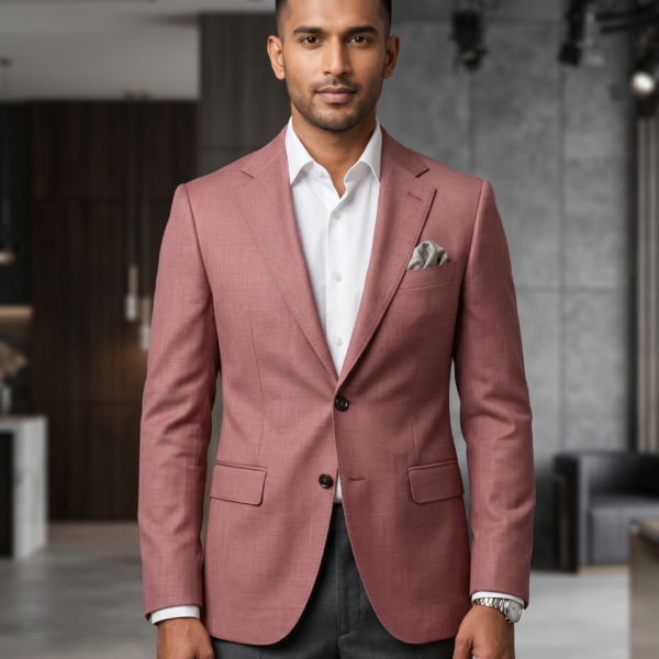 Men's Slim Fit Rose Pink Textured Blazer
