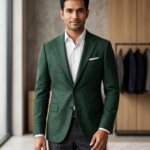 Men's Slim Fit Emerald Green Textured Blazer