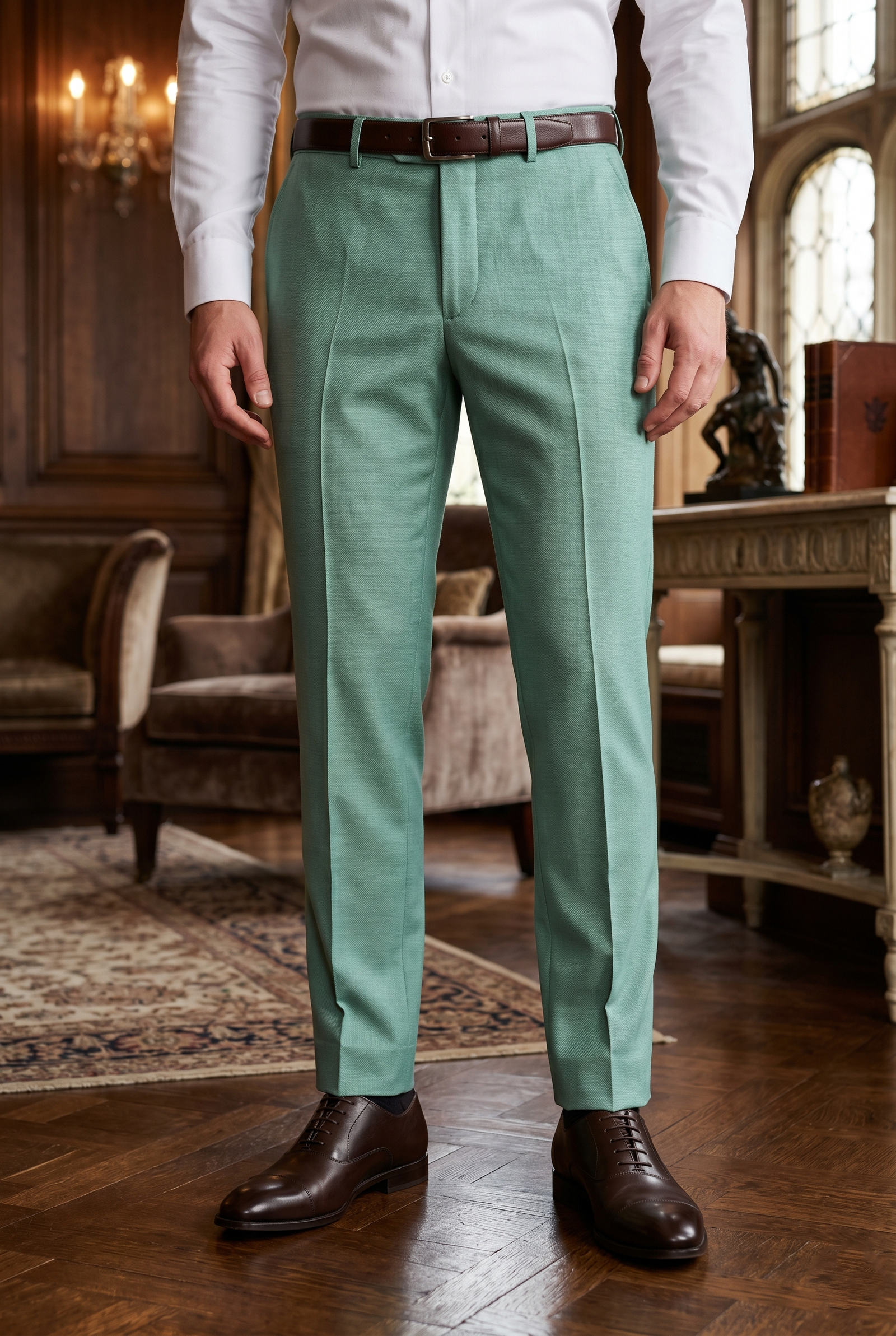 Men's Premium Minty Green Tailored Fit Formal Trousers